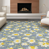 Ultra Soft Area Rug, Non Slip, Stain Resistant, Washable Area Rugs for Living Room, Bedroom, Quaint White Daisy Aesthetic(Blue)