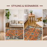 Ultra Soft Area Rug, Non Slip, Stain Resistant, Washable Area Rugs for Living Room, Bedroom, Rustic Faded Floral Charm(Orange)