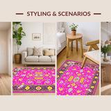 Ultra Soft Area Rug, Non Slip, Stain Resistant, Washable Area Rugs for Living Room, Bedroom, Eclectic Floral Medallion Motif(Pink)