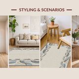 Ultra Soft Area Rug, Non Slip, Stain Resistant, Washable Area Rugs for Living Room, Bedroom, Rustic Off-White Curved Design(Beige)