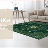 Ultra Soft Area Rug, Non Slip, Stain Resistant, Washable Area Rugs for Living Room, Bedroom, Whimsical Dark Green Celestial Bedroom Area Rug(Green)