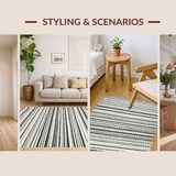 Contemporary Narrow and Wide Stripe with Crisp Black White Banding(Beige)