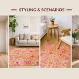 Ultra Soft Area Rug, Non Slip, Stain Resistant, Washable Area Rugs for Living Room, Bedroom, Elegant Soft Pastel Leaf Design(Orange)