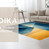 Ultra Soft Area Rug, Non Slip, Stain Resistant, Washable Area Rugs for Living Room, Bedroom, Modern Horizon Rug with Dynamic Blue Gold Spectrum and Linear Geometric Motifs(Blue)