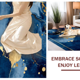 Ultra Soft Area Rug, Non Slip, Stain Resistant, Washable Area Rugs for Living Room, Bedroom, Trendy Abstract Metallic Flourish(Blue)