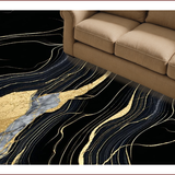 Ultra Soft Area Rug, Non Slip, Stain Resistant, Washable Area Rugs for Living Room, Bedroom, Opulent Black Gold Abstract Design(Black)