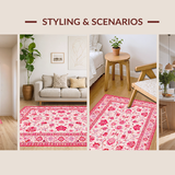 Ultra Soft Area Rug, Non Slip, Stain Resistant, Washable Area Rugs for Living Room, Bedroom, Cozy Vibrant Floral Tapestry Style(Pink)