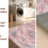 Ultra Soft Area Rug, Non Slip, Stain Resistant, Washable Area Rugs for Living Room, Bedroom, Elegant Retro Floral Medallion(Pink)
