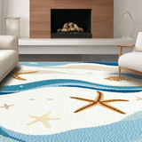 Ultra Soft Area Rug, Non Slip, Stain Resistant, Washable Area Rugs for Living Room, Bedroom, Rustic Beach Shell Embellishments(Beige)