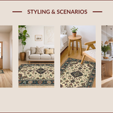 Ultra Soft Area Rug, Non Slip, Stain Resistant, Washable Area Rugs for Living Room, Bedroom, Chic Vintage Ogee Pattern Display(Beige)