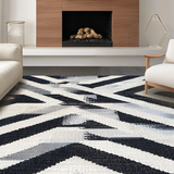 Ultra Soft Area Rug, Non Slip, Stain Resistant, Washable Area Rugs for Living Room, Bedroom, Chic Striped Rug for Front Door and Patio(Black)