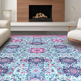 Ultra Soft Area Rug, Non Slip, Stain Resistant, Washable Area Rugs for Living Room, Bedroom, Enchanting Vintage Symmetrical Patterns(Blue)