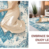 Ultra Soft Area Rug, Non Slip, Stain Resistant, Washable Area Rugs for Living Room, Bedroom, Luxurious Teal Trellis Aesthetic(Blue)
