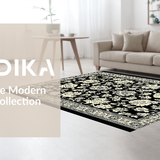 Ultra Soft Area Rug, Non Slip, Stain Resistant, Washable Area Rugs for Living Room, Bedroom, Eclectic Abstract Floral Motif(Black)