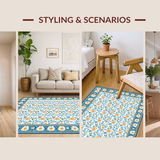 Ultra Soft Area Rug, Non Slip, Stain Resistant, Washable Area Rugs for Living Room, Bedroom, Lively Nature-Inspired Circular Design(White)