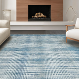 Ultra Soft Area Rug, Non Slip, Stain Resistant, Washable Area Rugs for Living Room, Bedroom, Rustic Waffle Patterned Harmony(Blue)