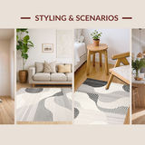 Ultra Soft Area Rug, Non Slip, Stain Resistant, Washable Area Rugs for Living Room, Bedroom, Serene Monochrome Wave Patterns(Gray)