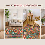 Ultra Soft Area Rug, Non Slip, Stain Resistant, Washable Area Rugs for Living Room, Bedroom, Sophisticated Ethnic Patterned Charm(Orange)