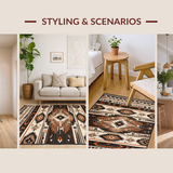 Ultra Soft Area Rug, Non Slip, Stain Resistant, Washable Area Rugs for Living Room, Bedroom, Cultural Rustic Geometric Aesthetic(Brown)