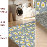 Ultra Soft Area Rug, Non Slip, Stain Resistant, Washable Area Rugs for Living Room, Bedroom, Quaint White Daisy Aesthetic(Blue)