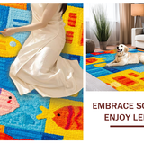Ultra Soft Area Rug, Non Slip, Stain Resistant, Washable Area Rugs for Living Room, Bedroom, Ocean Buddies Learning Rug: Number & Shape Kids Play Carpet(Blue)