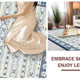 Ultra Soft Area Rug, Non Slip, Stain Resistant, Washable Area Rugs for Living Room, Bedroom, Bowknot Emblem Scallop Pattern Rug with Modern Preppy Ribbon Graphics(Blue)