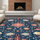 Ultra Soft Area Rug, Non Slip, Stain Resistant, Washable Area Rugs for Living Room, Bedroom, Vibrant Beachy Ogee Pattern(Blue)
