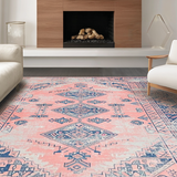 Ultra Soft Area Rug, Non Slip, Stain Resistant, Washable Area Rugs for Living Room, Bedroom, Vibrant Geometric Blue Accents(Pink)