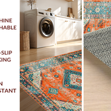 Ultra Soft Area Rug, Non Slip, Stain Resistant, Washable Area Rugs for Living Room, Bedroom, Rustic Teal Floral Motif Charm(Orange)