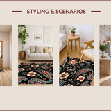 Ultra Soft Area Rug, Non Slip, Stain Resistant, Washable Area Rugs for Living Room, Bedroom, Paisley Floral Print(Black)