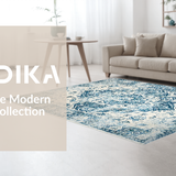 Ultra Soft Area Rug, Non Slip, Stain Resistant, Washable Area Rugs for Living Room, Bedroom, Contemporary Distressed Ogee Style(Blue)
