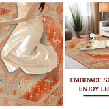 Ultra Soft Area Rug, Non Slip, Stain Resistant, Washable Area Rugs for Living Room, Bedroom, Earthy Tones Distressed Floral Motif(Orange)