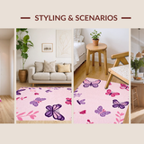 Ultra Soft Area Rug, Non Slip, Stain Resistant, Washable Area Rugs for Living Room, Bedroom, Playful Pastel Butterfly Aesthetic(Pink)