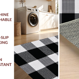 Ultra Soft Area Rug, Non Slip, Stain Resistant, Washable Area Rugs for Living Room, Bedroom, Stylish Neutral Plaid Theme(Black)