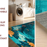 Ultra Soft Area Rug, Non Slip, Stain Resistant, Washable Area Rugs for Living Room, Bedroom, Coastal Seascape Lightweight Rug With Turtle Sanctuary And Coral Design(Blue)