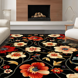 Ultra Soft Area Rug, Non Slip, Stain Resistant, Washable Area Rugs for Living Room, Bedroom, Rustic Vibrant Floral Composition(Black)