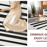 Ultra Soft Area Rug, Non Slip, Stain Resistant, Washable Area Rugs for Living Room, Bedroom, Monochrome Linear Layered Carpet with Bold Black and White Stripes Pattern(Black)