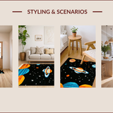 Ultra Soft Area Rug, Non Slip, Stain Resistant, Washable Area Rugs for Living Room, Bedroom, Celestial Multicolor Planetary Display(Black)
