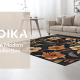Ultra Soft Area Rug, Non Slip, Stain Resistant, Washable Area Rugs for Living Room, Bedroom, Trendy Rustic Floral Symmetry(Black)