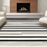 Ultra Soft Area Rug, Non Slip, Stain Resistant, Washable Area Rugs for Living Room, Bedroom, Modern Boho Rug With Graphic Contrast Stripes And Linear Rhythm(Black)