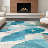 Ultra Soft Area Rug, Non Slip, Stain Resistant, Washable Area Rugs for Living Room, Bedroom, Modern Beach Vibes Area Rug with Graphic Starfish and Rippled Water Motif(Blue)