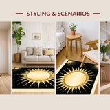 Ultra Soft Area Rug, Non Slip, Stain Resistant, Washable Area Rugs for Living Room, Bedroom, Vibrant Sunburst Geometric Aesthetic(Gold)