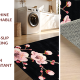 Ultra Soft Area Rug, Non Slip, Stain Resistant, Washable Area Rugs for Living Room, Bedroom, Rustic Black Cherry Blossom Artistry(Black)