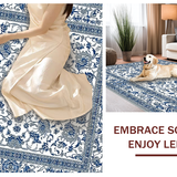 Ultra Soft Area Rug, Non Slip, Stain Resistant, Washable Area Rugs for Living Room, Bedroom, Artistic Light Grey Scroll Elements(Blue)
