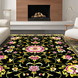 Ultra Soft Area Rug, Non Slip, Stain Resistant, Washable Area Rugs for Living Room, Bedroom, Artistic Modern Botanical Statement Piece(Black)