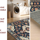Ultra Soft Area Rug, Non Slip, Stain Resistant, Washable Area Rugs for Living Room, Bedroom, Artistic Boho Distressed Motif(Blue)