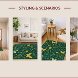 Ultra Soft Area Rug, Non Slip, Stain Resistant, Washable Area Rugs for Living Room, Bedroom, Whimsical Nature-Inspired Butterfly Motif(Green)