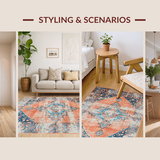 Ultra Soft Area Rug, Non Slip, Stain Resistant, Washable Area Rugs for Living Room, Bedroom, Elegant Vintage Ogee Pattern(Orange)