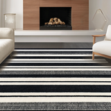 Ultra Soft Area Rug, Non Slip, Stain Resistant, Washable Area Rugs for Living Room, Bedroom, Ebony Ivory Stripe Woven Floor Rug, Chic Farmhouse Porch Decor(Black)