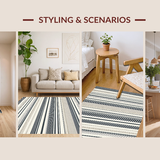 Ultra Soft Area Rug, Non Slip, Stain Resistant, Washable Area Rugs for Living Room, Bedroom, Elegant Neutral Striped Aesthetic(Black)